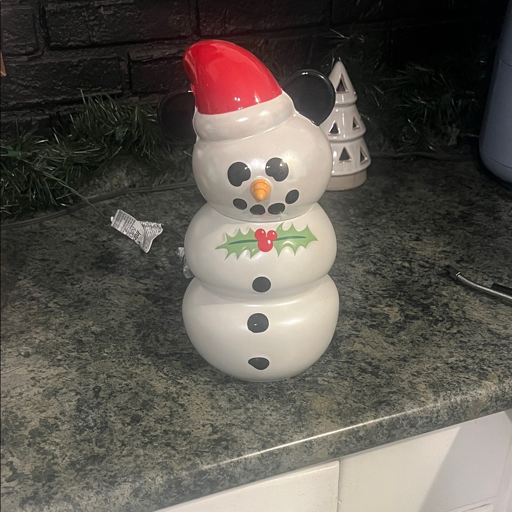 Disney Snowman Decor with Red Hat and Green Accents
